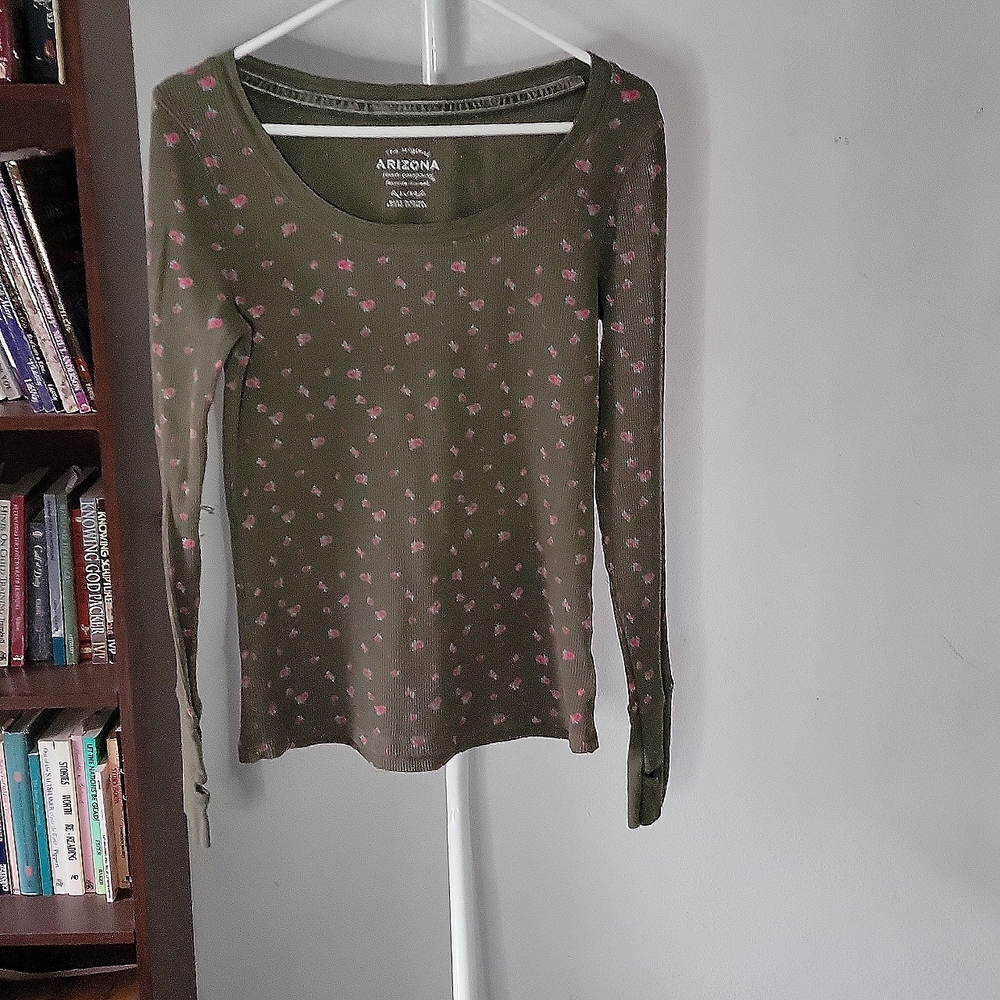 Waffle green pink rose long sleeve shirt